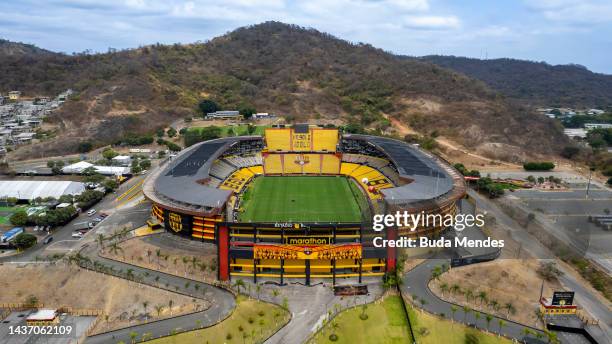 Aerial view of Estadio Monumental Isidro Romero Carbo on October 27, 2022 in Guayaquil, Ecuador. Flamengo and Athletico Paranaense will play the...