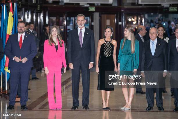 The President of the Principality of Asturias, Adrian Barbon Rodriguez; Princess of Asturias, Leonor de Borbon; King Felipe VI; Queen Letizia;...