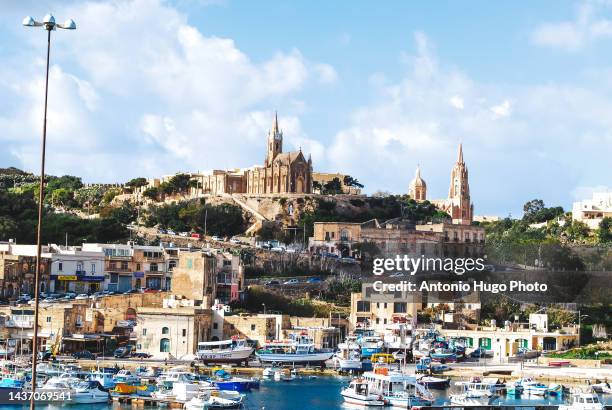 view of mgarr harbor on the island of gozo, malta. - mgarr harbour stock pictures, royalty-free photos & images