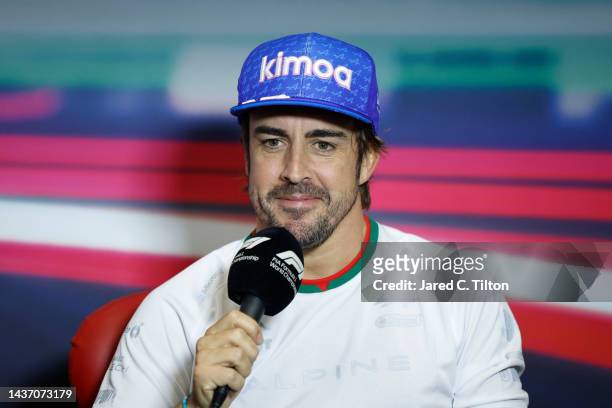 Fernando Alonso of Spain and Alpine F1 attends the Drivers Press Conference during previews ahead of the F1 Grand Prix of Mexico at Autodromo...