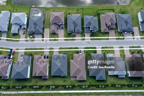 In this aerial view, single family homes are shown in a residential neighborhood on October 27, 2022 in Miramar, Florida. The rate on the average...