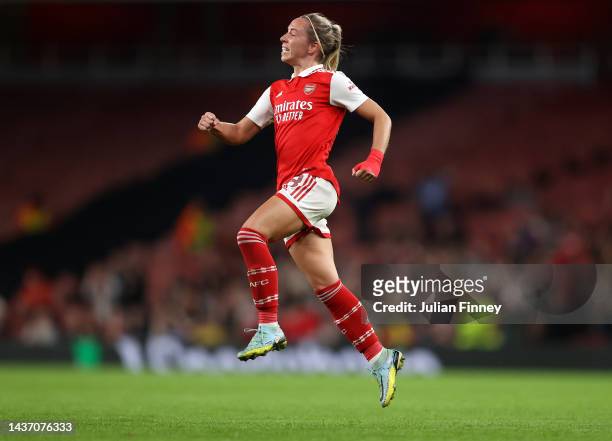 Jordan Nobbs of Arsenal celebrates after scoring their side's first goal during the UEFA Women's Champions League group C match between Arsenal and...