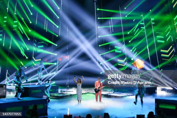 Francesca Michielin and Fedez attend the 16th edition of X Factor 2022 at Repower Theatre on October 27, 2022 in Assago, Italy.