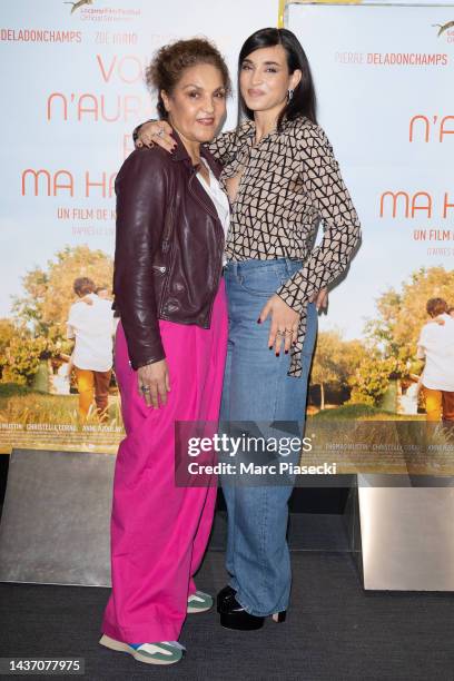 Actresses Farida Rahouadj and Camelia Jordana attend the "Vous N'aurez Pas Ma Haine" premiere at UGC Cine Cite des Halles on October 27, 2022 in...