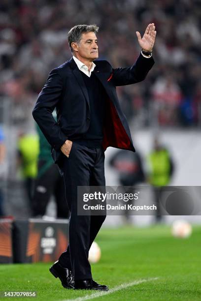 Michel, Head Coach of Olympiacos FC reacts during the UEFA Europa League group G match between Sport-Club Freiburg and Olympiakos Piraeus at...