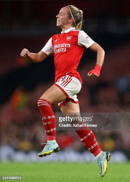 Jordan Nobbs of Arsenal celebrates after scoring their side's first goal during the UEFA Women's Champions League group C match between Arsenal and...