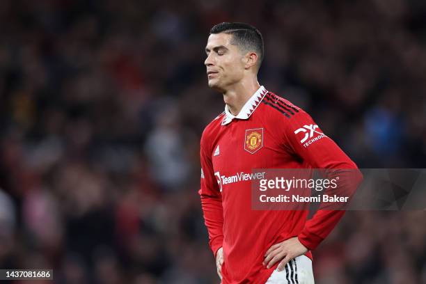 Cristiano Ronaldo of Manchester United reacts during the UEFA Europa League group E match between Manchester United and Sheriff Tiraspol at Old...
