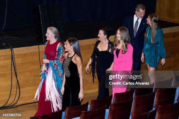 Maria Pages, Queen Letizia of Spain, Carmen Linares, Crown Princess Leonor of Spain, King Felipe VI of Spain and Princess Sofia of Spain and attend a...