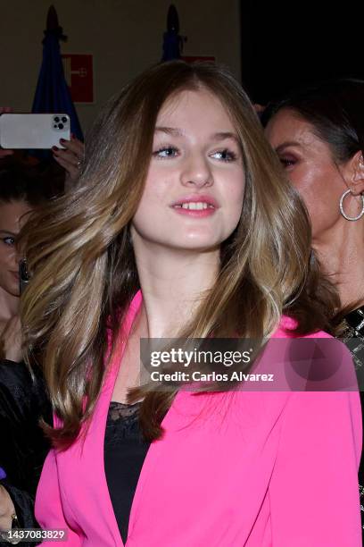 Crown Princess Leonor of Spain attends a concert ahead of the "Princesa De Asturias" Awards 2022 at the Prince Felipe Auditorium on October 27, 2022...