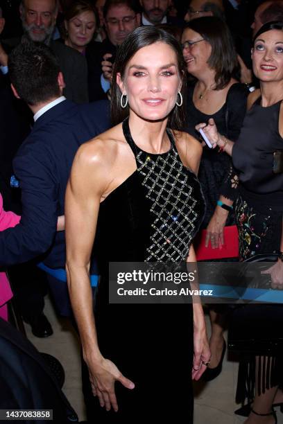 Queen Letizia of Spain attends a concert ahead of the "Princesa De Asturias" Awards 2022 at the Prince Felipe Auditorium on October 27, 2022 in...