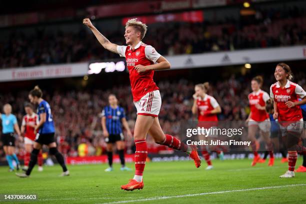 Lina Hurtig of Arsenal celebrates after scoring their side's second goal during the UEFA Women's Champions League group C match between Arsenal and...