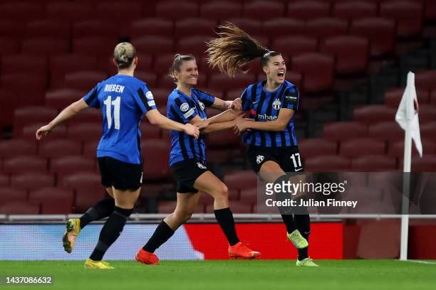 Seraina Piubel of FC Zurich celebrates after scoring their side's first goal during the UEFA Women's Champions League group C match between Arsenal...