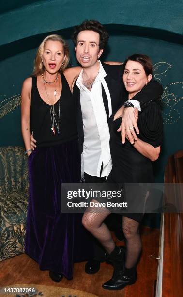 Kate Moss, Nick Grimshaw and Sadie Frost attend the launch of Nick Grimshaw's book 'Soft Lad' at NoMad London on October 27, 2022 in London, England.
