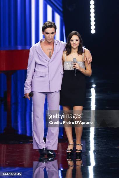 Matteo Siffredi and Francesca Michielin during the 16th edition of X Factor 2022 at Repower Theatre on October 27, 2022 in Assago, Italy.