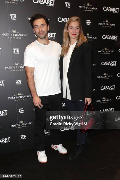 Aidan Turner and Caitlin Fitzgerald seen attending the Gala Night performance of "Cabaret At The Kit Kat Club" on October 27, 2022 in London, England.