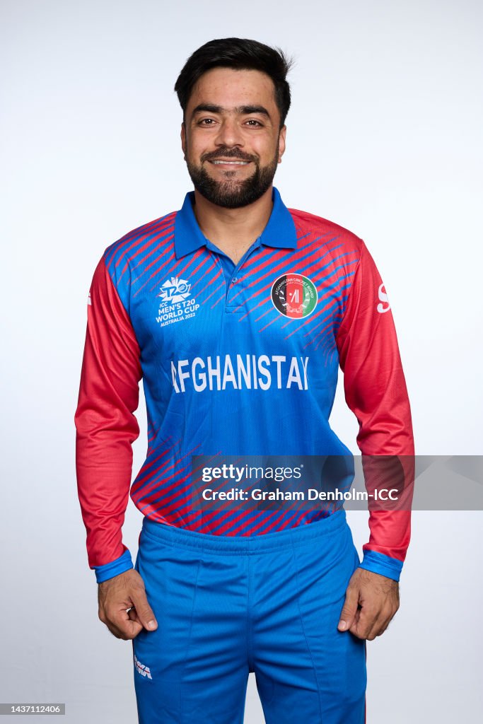 Cricket Rashd Rashid Khan poses during the Afghanistan ICC Men's T20 Cricket World ...