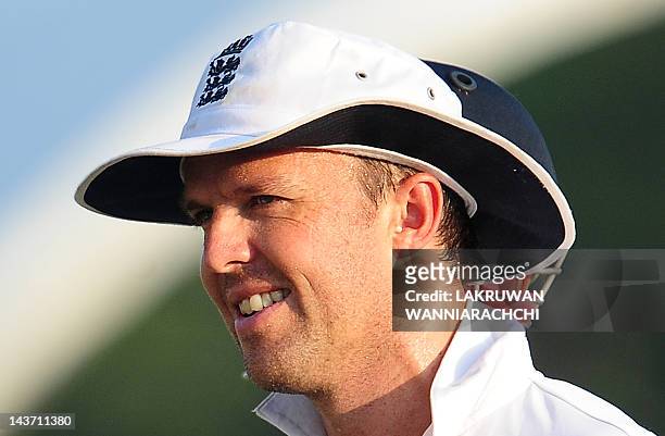 England cricketer Graeme Swann leaves the ground at the end of the second day of the opening Test Match between Sri Lanka and England at the Galle...
