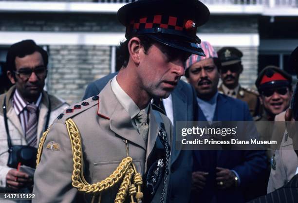 Close-up of Prince Charles, Prince of Wales , in uniform as Colonel-in-Chief of the 2nd King Edward VII's Own Gurkha Rifles, at the British Gurkha...