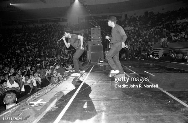 American rapper Darryl "DMC" McDaniels and rapper, producer, DJ and television personality Joseph "Run" Simmons, of the American hip hop group...