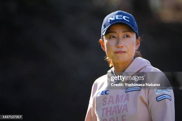 Erina Hara of Japan is seen on the 1st tee during the final round of the Shishido Hills Ladies Mori Building Cup at Shishido Hills Country Club on...