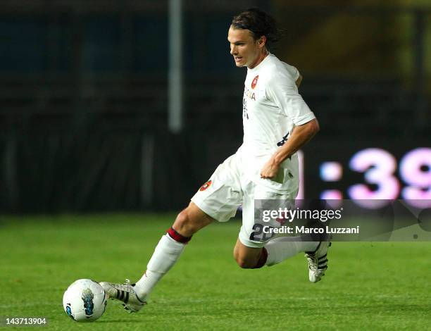 Albin Ekdal of Cagliari Calcio in action during the Serie A match between Genoa CFC and Cagliari Calcio at Mario Rigamonti Stadium on May 2, 2012 in...