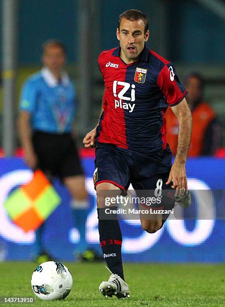 Rodrigo Palacio of Genoa CFC in action during the Serie A match between Genoa CFC and Cagliari Calcio at Mario Rigamonti Stadium on May 2, 2012 in...