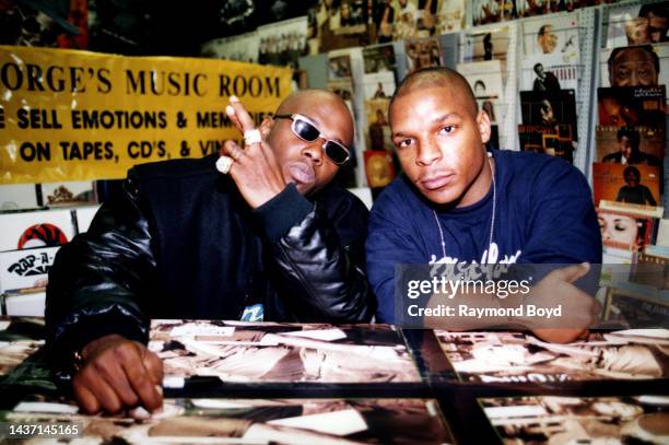 Rappers Treach and Vin Rock of Naughty By Nature poses for photos at George's Music Room in Chicago, Illinois in June 1999.