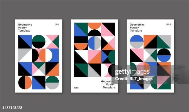 poster set design template with abstract geometric graphics — milo system, ipsumco series - bauhaus art movement stock illustrations