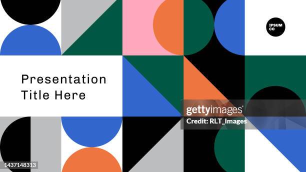 presentation title slide design layout with abstract geometric graphics — milo system, ipsumco series - powerpoint title stock illustrations