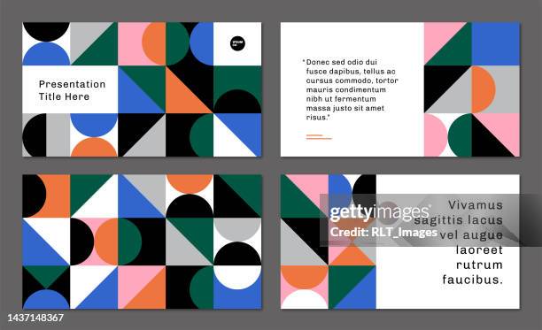 presentation slide design layouts with abstract geometric graphics — milo system, ipsumco series - powerpoint presentation template stock illustrations