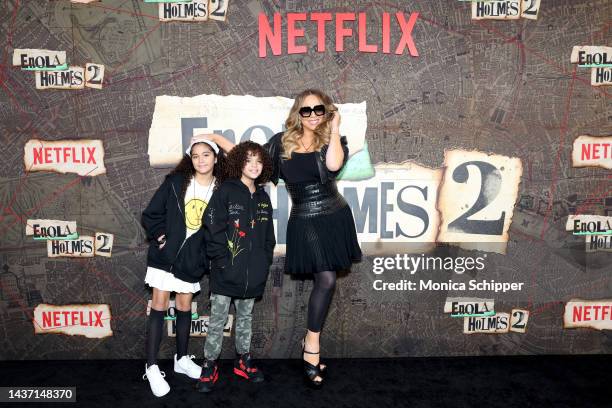 Mariah Carey and family attend the Netflix Enola Holmes 2 Premiere on October 27, 2022 in New York City.