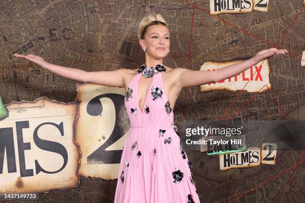 Millie Bobby Brown attends the world premiere of Netflix's "Enola Holmes 2" at The Paris Theatre on October 27, 2022 in New York City.