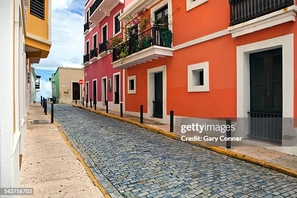 walls and street in old san juan - puerto rico road stock pictures, royalty-free photos & images