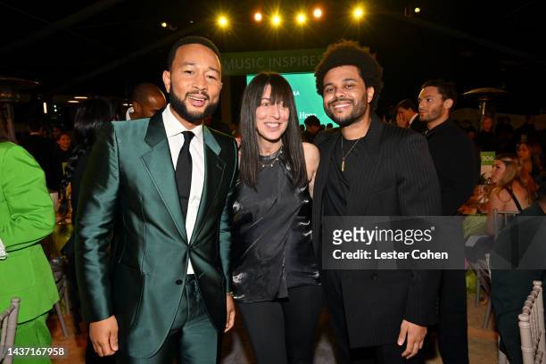 John Legend, Wendy Goldstein, Co-President of Republic Records, and The Weeknd attend City of Hope’s Spirit of Life Gala on October 27, 2022 in Los...