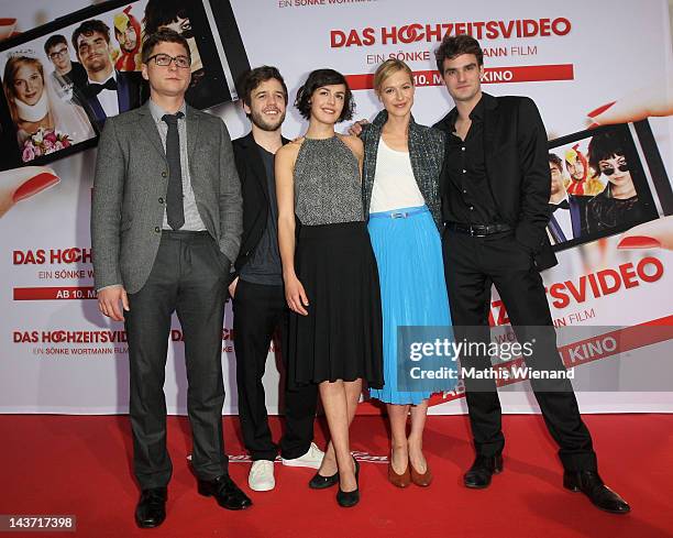 Lisa Bitter, Stefan Ruppe, Marian Kindermann, Martin Aselmann and Lucie Heinze attend the 'Das Hochzeitsvideo' World Premiere at Cinedome Cologne on...