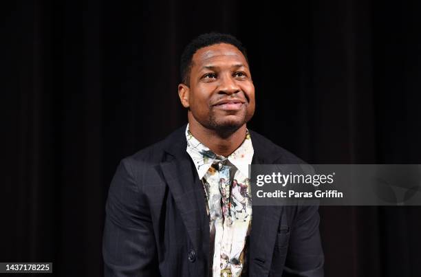 Jonathan Majors onstage during "Devotion" screening Q&A at day six of The 25th SCAD Savannah Film Festival oon October 27, 2022 in Savannah, Georgia.