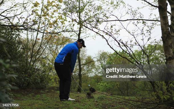 Adam Callagher of Wollaton Park Golf Cub plays out of the rough on the 8th hole during the Powerade PGA Assistants' Championship Midlands Regional...