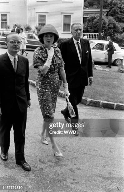 Truman Capote and guests arrive for the wedding of Amanda Jay Mortimer and S. Carter Burden, Jr. At St. Mary's Church on Roslyn, Long Island on June...