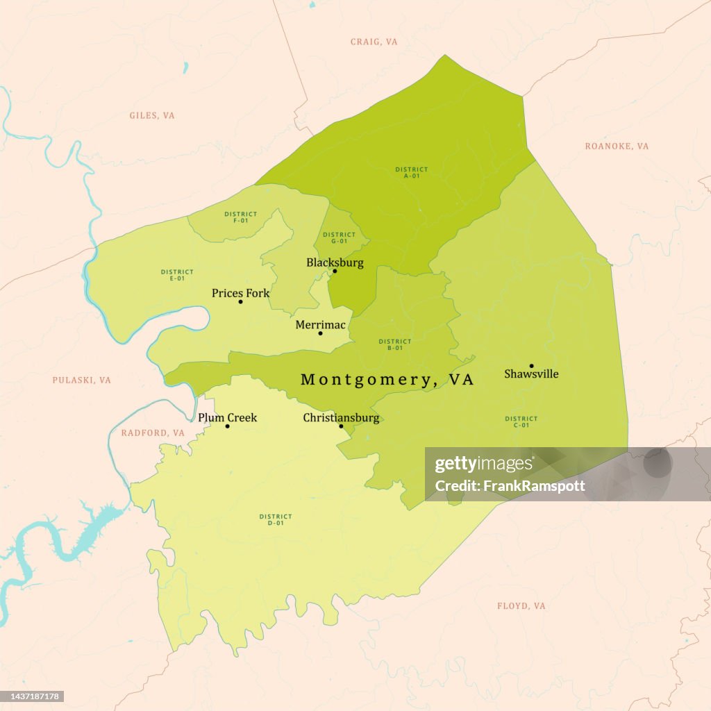 VA Montgomery County Vector Map Green
