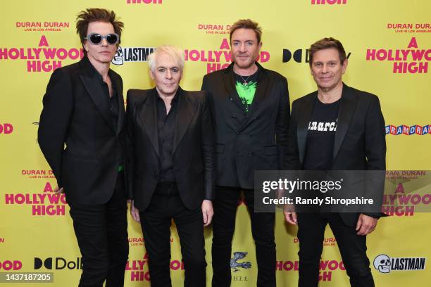 John Taylor, Nick Rhodes, Simon Le Bon and Roger Taylor attend Duran Duran - A Hollywood High film premiere at Dolby Theatre on October 27, 2022 in...