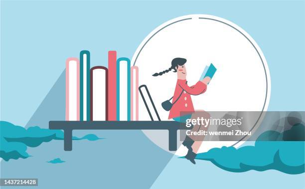 girl reading - child imagination stock illustrations