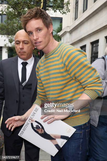 Eddie Redmayne leaves BBC Radio 2 whilst promoting new drama 'The Good Nurse' on October 28, 2022 in London, England.