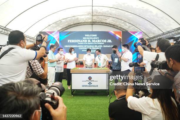 Philippine President Ferdinand Marcos Jr. And Philippines' Vice President Sara Duterte attend the groundbreaking ceremony of the Samal Island-Davao...