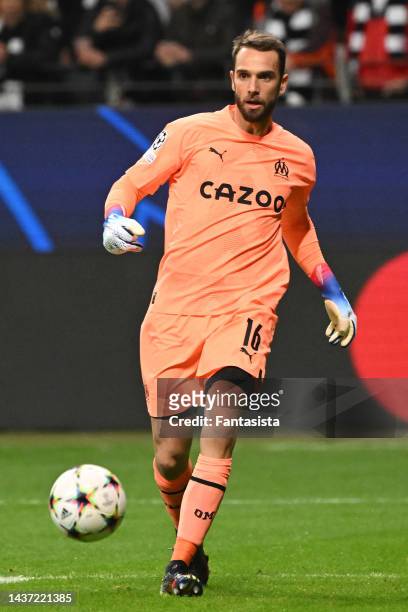 Pau Lopez of Olympique Marseille in action during the UEFA Champions League group D match between Eintracht Frankfurt and Olympique Marseille at...