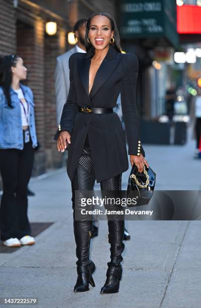 Kerry Washington visits the 'The Late Show With Stephen Colbert' at the Ed Sullivan Theater on October 27, 2022 in New York City.