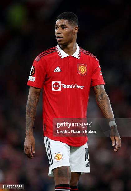 Marcus Rashford of Manchester United looks on during the UEFA Europa League group E match between Manchester United and Sheriff Tiraspol at Old...