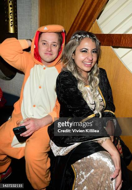 Lucas Grabeel and Riham El-Ounsi attend Podwall Entertainment's 11th Annual Halloween Party on October 27, 2022 in West Hollywood, California.