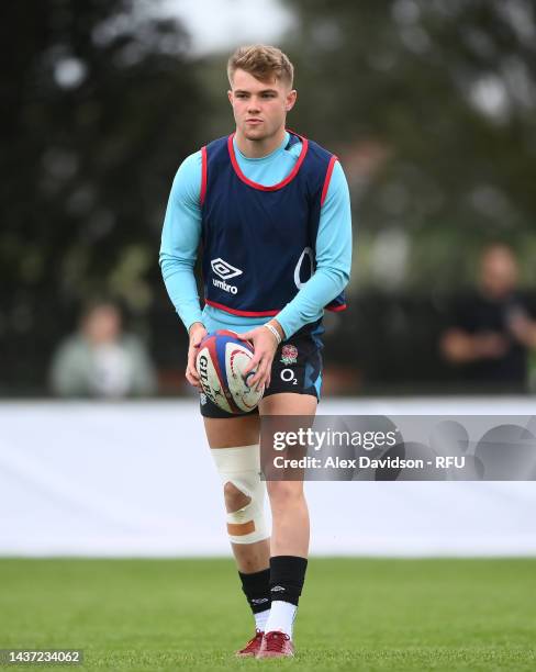 Charlie Atkinson of England in action during a England Open Training Session at Jersey Rugby Club on October 28, 2022 in Saint Peter, Jersey.