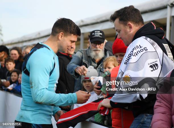 Ben Youngs of England signs autographs after a England Open Training Session at Jersey Rugby Club on October 28, 2022 in Saint Peter, Jersey.