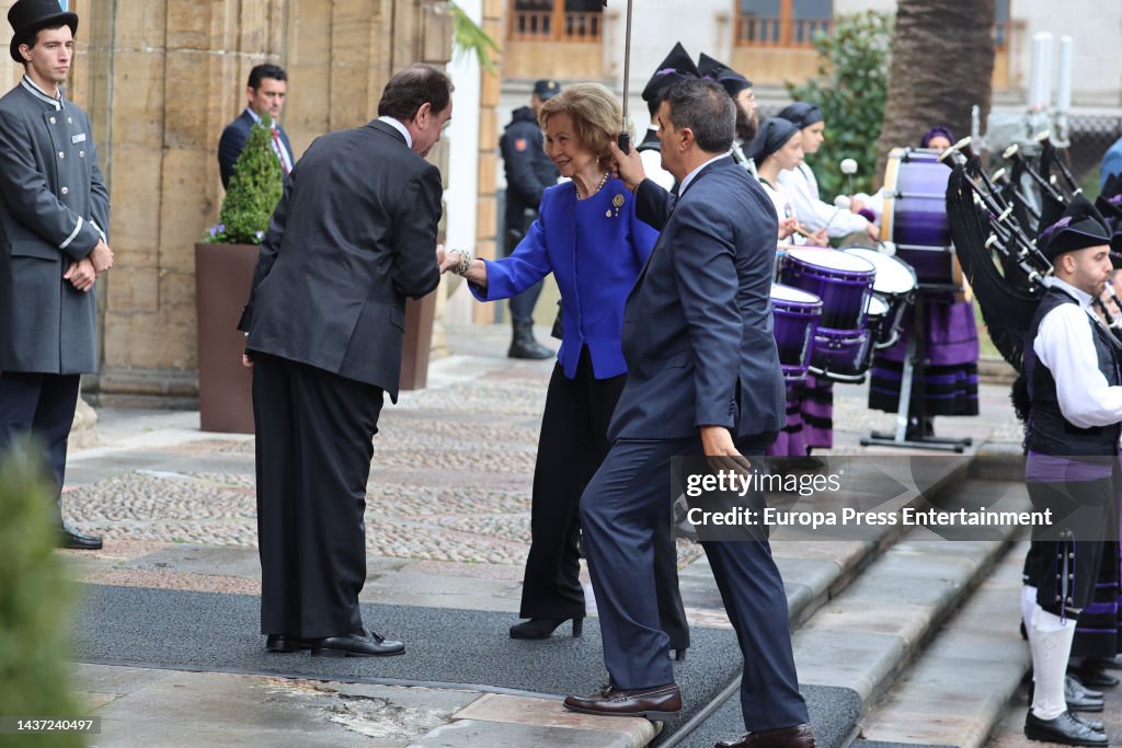 Queen Sofia Arrives At The Reconquista Hotel In Oviedo To Attend The Princess Of Asturias Awards